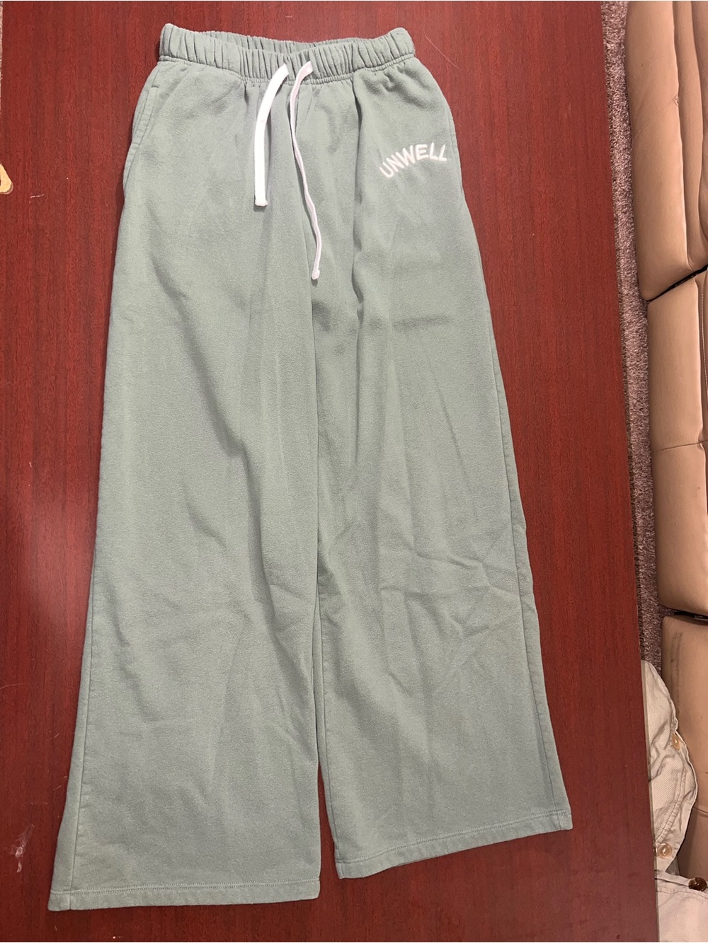 Unwell Sage Green Wide-Leg Track Pants with Drawstring